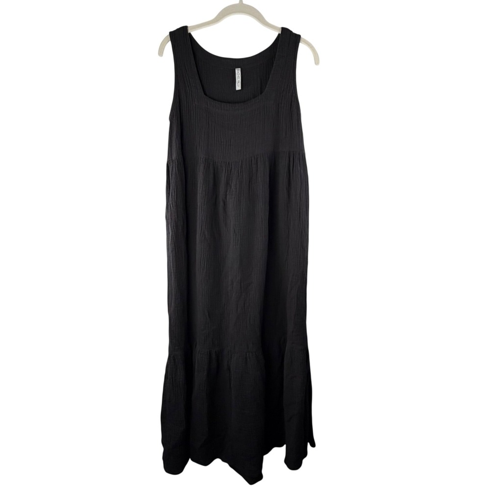 Rachel‎ Pally Black Gauze Maxi Dress Tiered Sleeveless Resort Boho M
